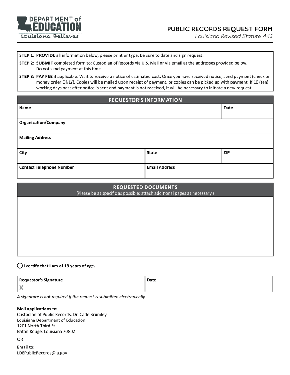 Public Records Request Form - Louisiana, Page 1