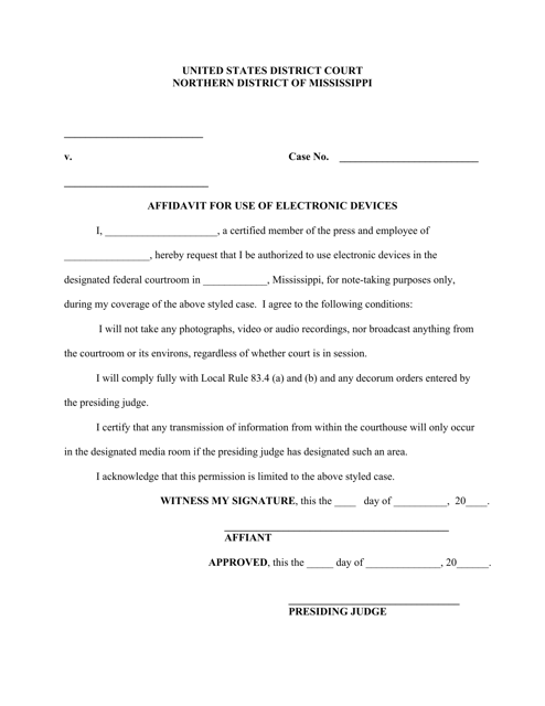 Affidavit for Use of Electronic Devices - Mississippi