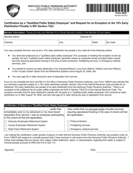Form 4527 Certification by a qualified Public Safety Employee and Request for an Exception to the 10% Early Distribution Penalty in IRC Section 72(T) - Kentucky
