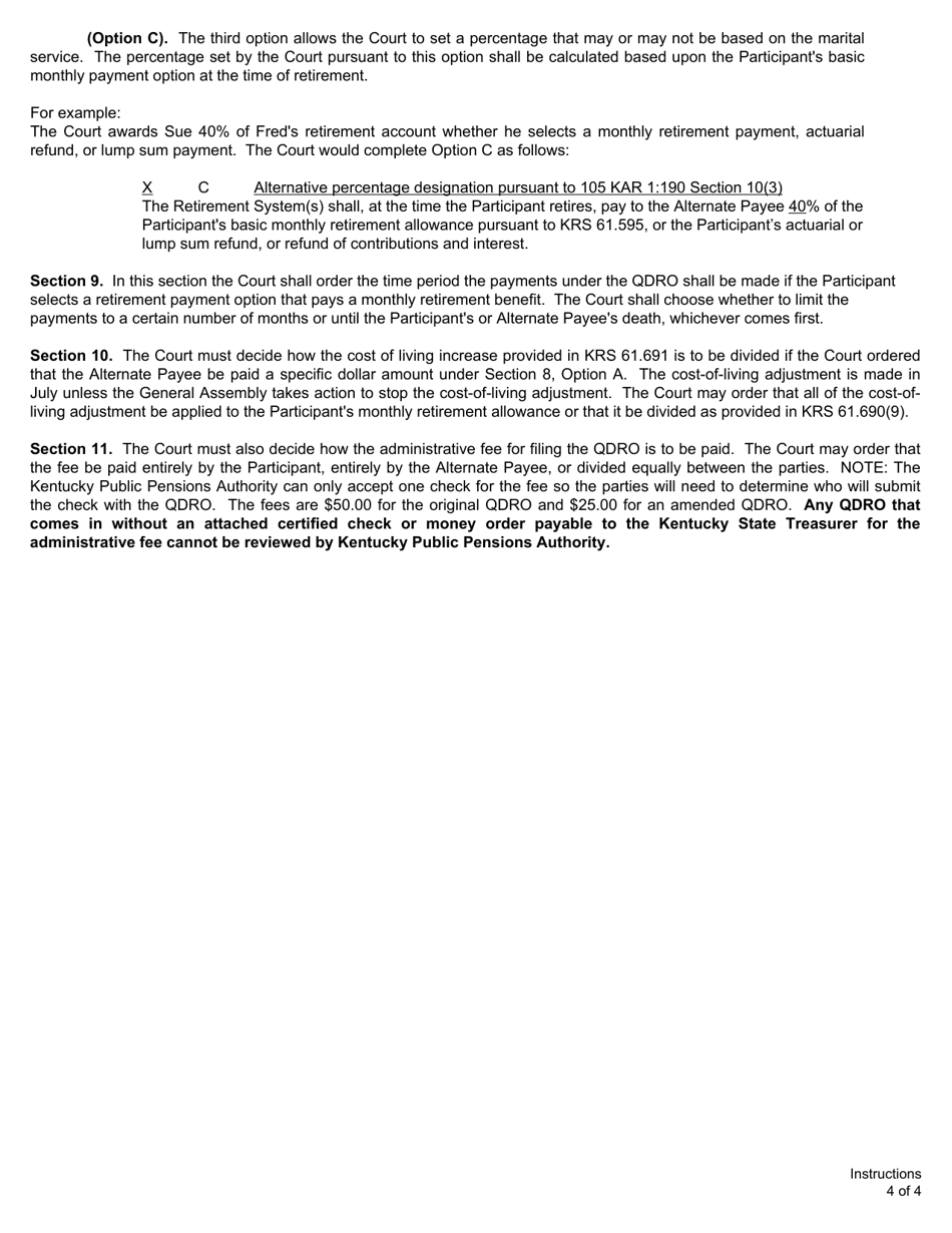 Form 6434 Pre-retirement Qualified Domestic Relations Order for Division of Marital Property - Kentucky, Page 4
