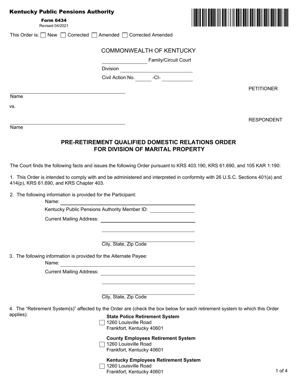 Form 6434 Download Fillable PDF or Fill Online Preretirement Qualified
