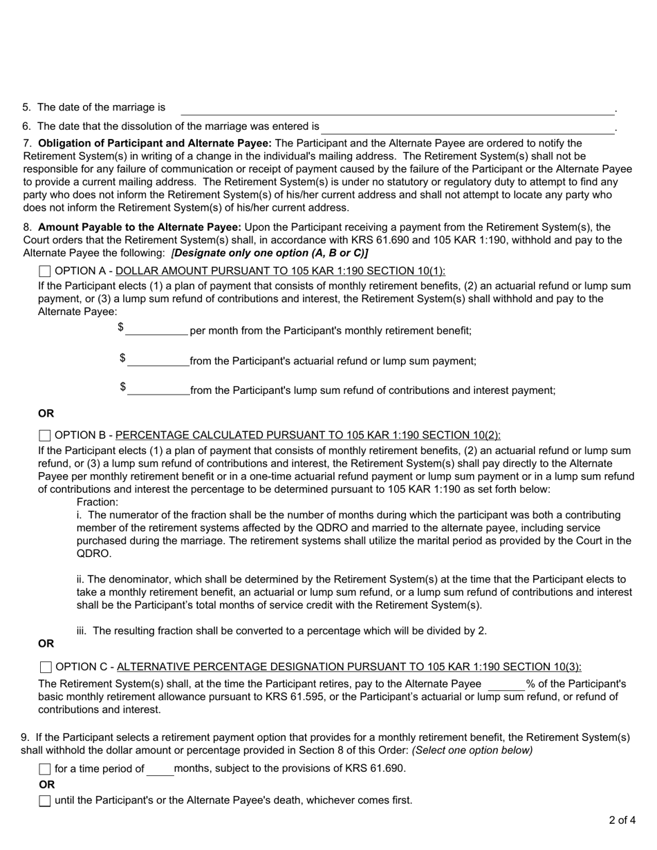Form 6434 Pre-retirement Qualified Domestic Relations Order for Division of Marital Property - Kentucky, Page 6