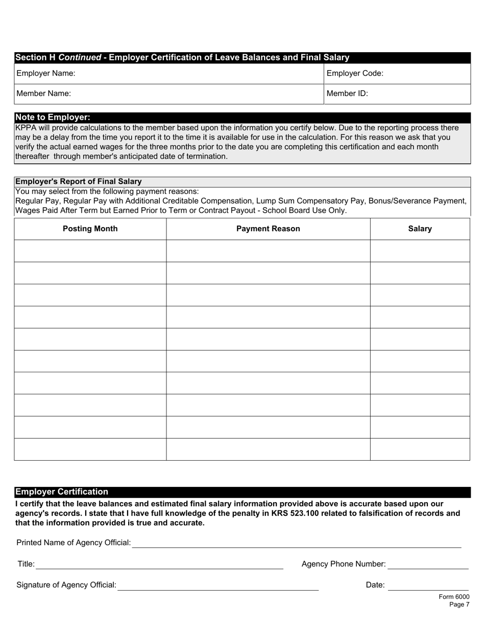 Form 6000 Notification of Retirement - Kentucky, Page 12