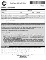 Form 4225 Verification of Past Employment - Kentucky