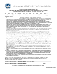 Consent and Disclosure Form to Add the Child Care Criminal Background Check-Based Determination of Eligibility for Child Care Purposes to an Entity's Eligible Employee List - Louisiana