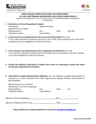 Document preview: Appeal Request Form for Accuracy or Completeness of Child Care Criminal Background Check (Cccbc) Search Results - Louisiana