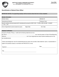 Document preview: Form 6764 Recertification of Retired Police Officer - Kentucky