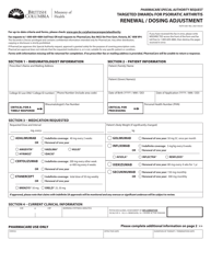 Form HLTH5361 Pharmacare Special Authority Request - Targeted Dmards for Psoriatic Arthritis - Renewal/Dosing Adjustment - British Columbia, Canada