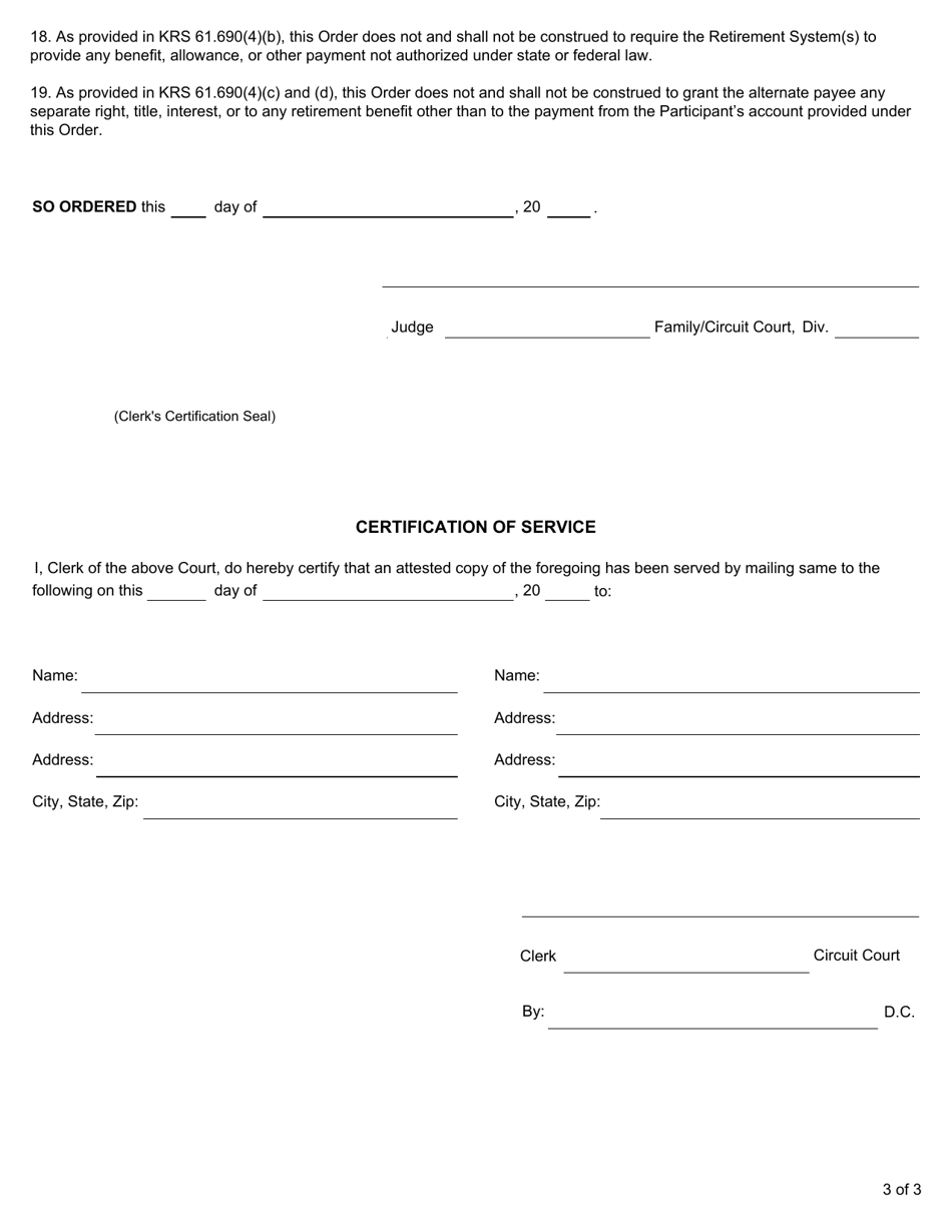 Form 6438 Qualified Domestic Relations Order for Payment of Alimony / Maintenance - Kentucky, Page 4