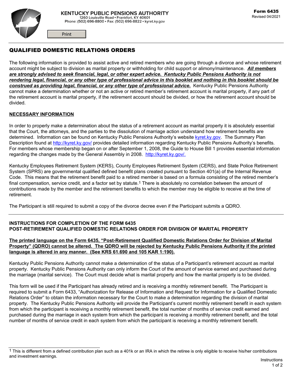Form 6435 Fill Out, Sign Online and Download Fillable PDF, Kentucky