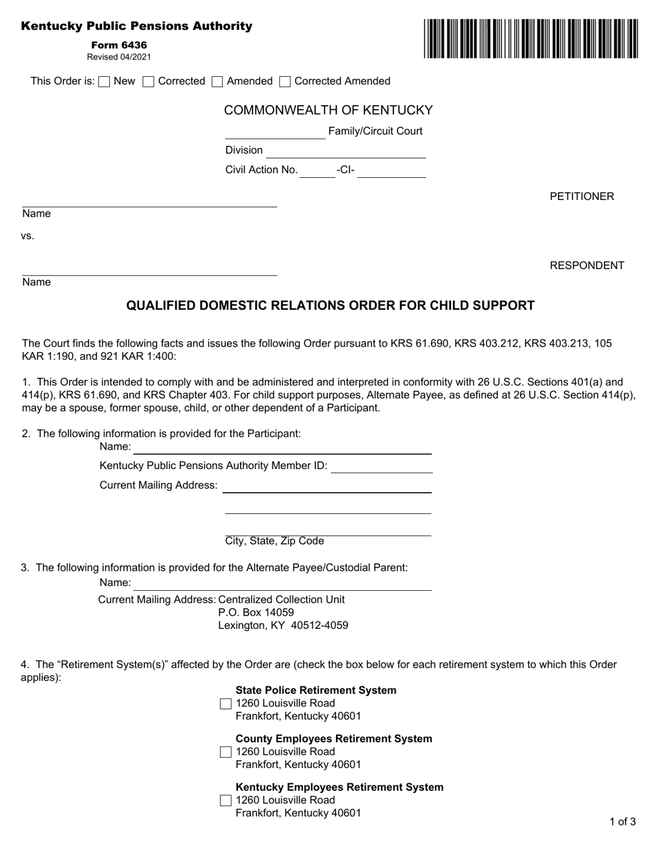 Form 6436 Qualified Domestic Relations Order for Child Support - Kentucky, Page 2