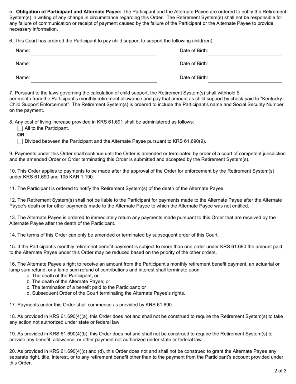 Form 6436 Qualified Domestic Relations Order for Child Support - Kentucky, Page 3
