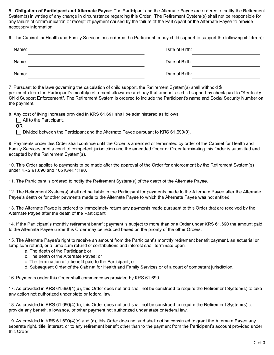 Form 6437 Qualified Domestic Relations Order for Payment of Child Support by an Administrative Agency - Kentucky, Page 3