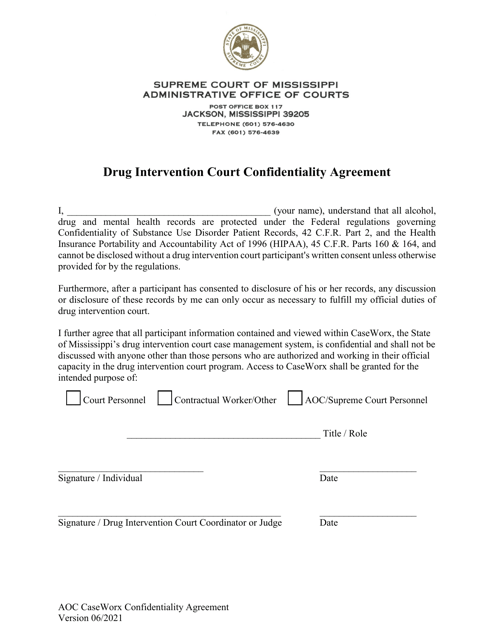Drug Intervention Court Confidentiality Agreement - Mississippi