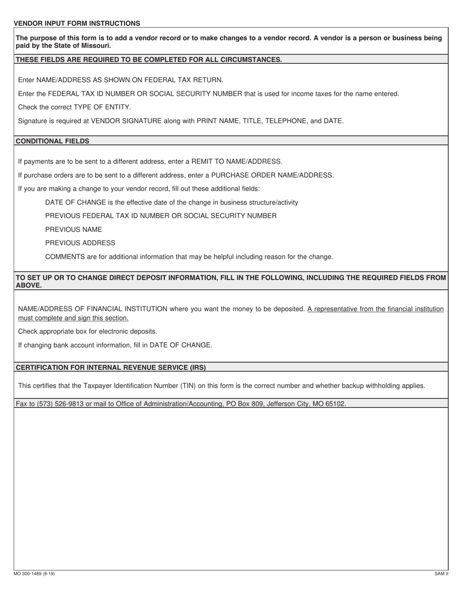 Form MO300-1489 Vendor Input / ACH-Eft Application - Missouri, Page 2