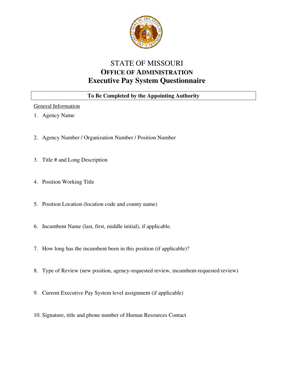 Executive Pay System Questionnaire - Missouri, Page 1