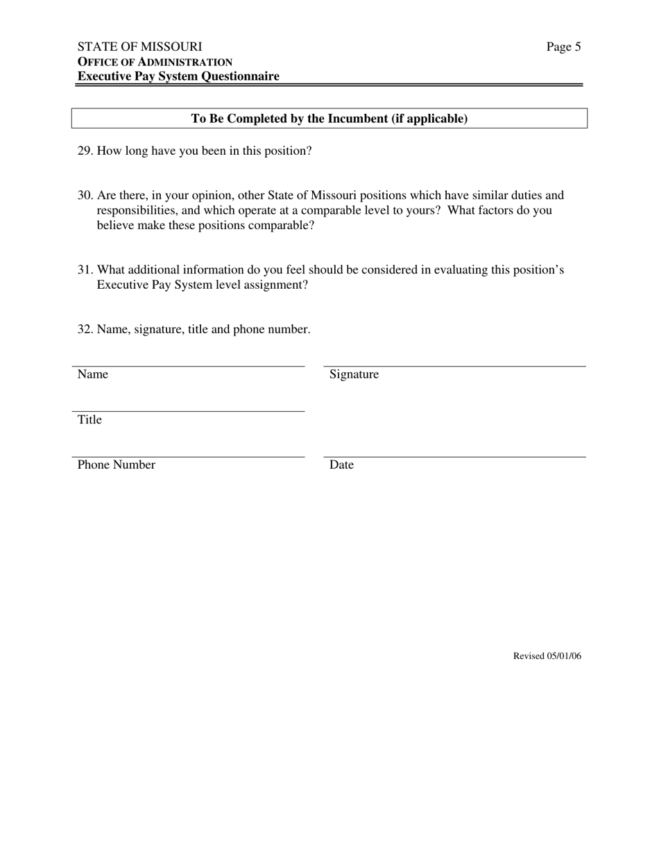 Executive Pay System Questionnaire - Missouri, Page 5