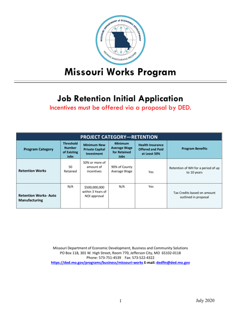 Job Retention Initial Application - Missouri Download Pdf