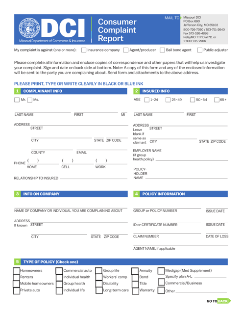 Consumer Complaint Report - Missouri Download Pdf