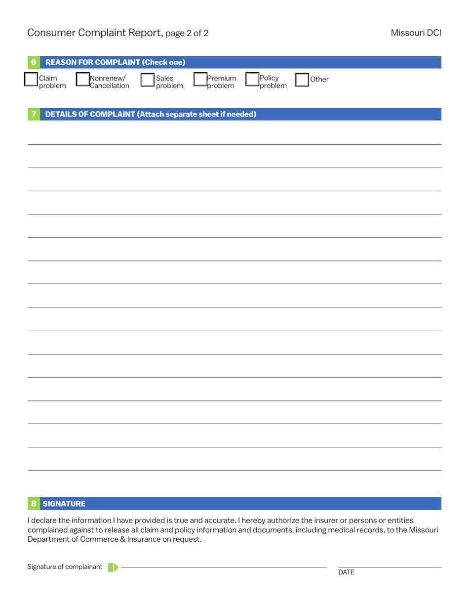 Missouri Consumer Complaint Report - Fill Out, Sign Online And Download 