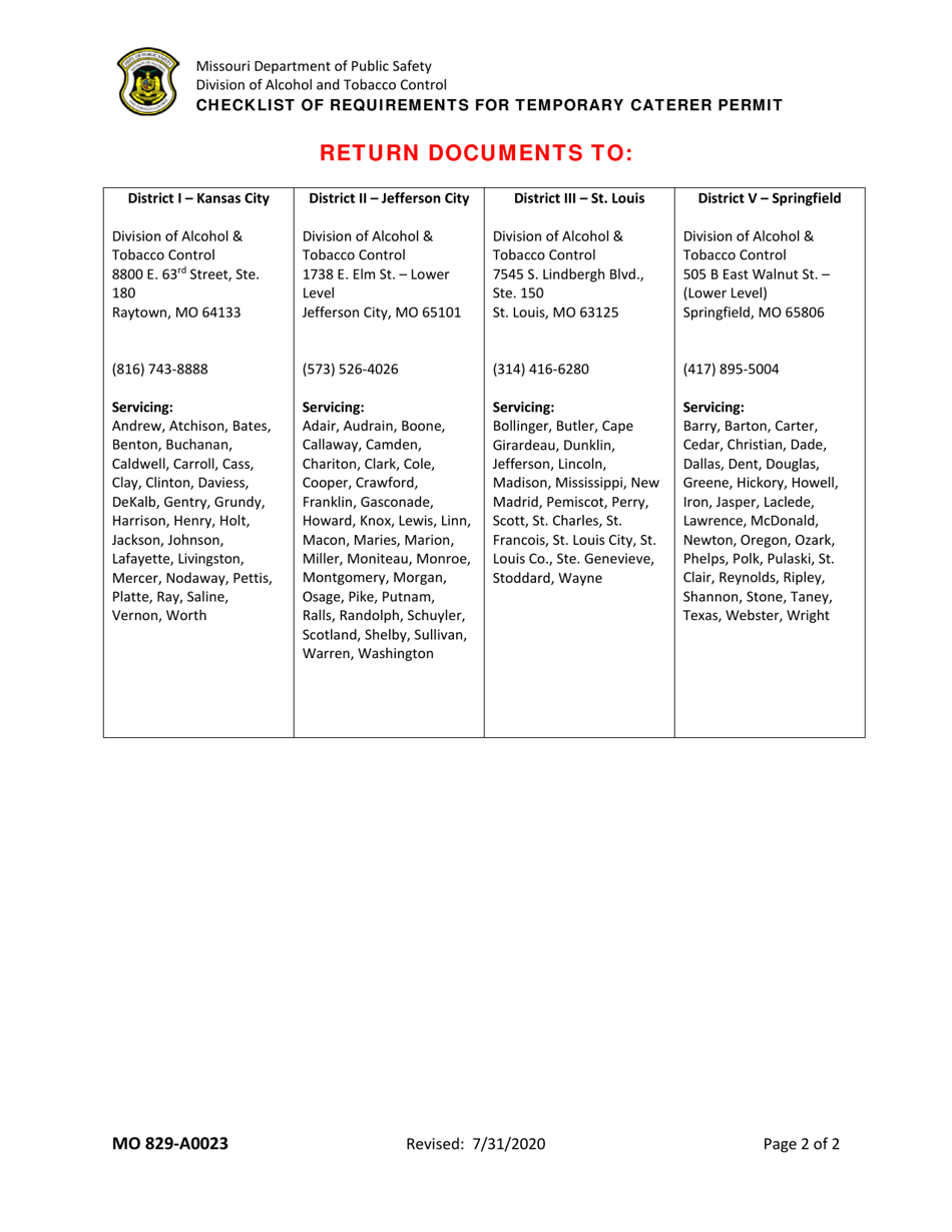 Form MO829-A0024 Application for Temporary Caterers Permit - Missouri, Page 3
