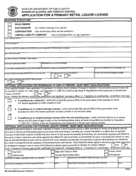 Form MO829-A0008 &quot;Application for a Primary Retail Liquor License&quot; - Missouri
