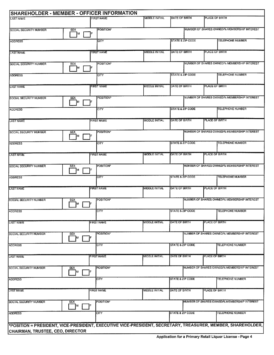 Form MO829-A0008 Application for a Primary Retail Liquor License - Missouri, Page 4