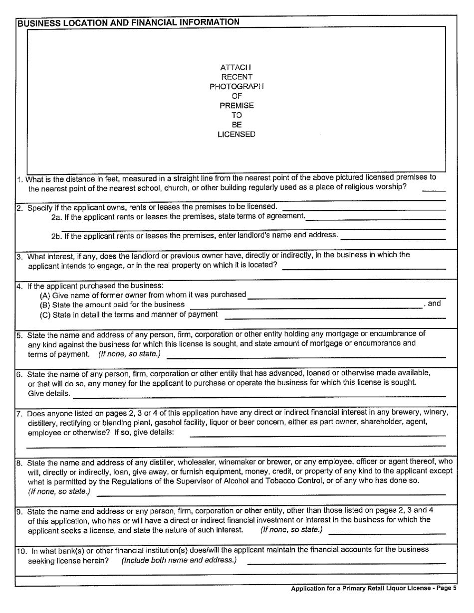Form MO829-A0008 Application for a Primary Retail Liquor License - Missouri, Page 5