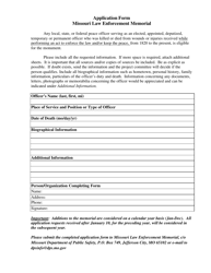 &quot;Missouri Law Enforcement Memorial Application Form&quot; - Missouri