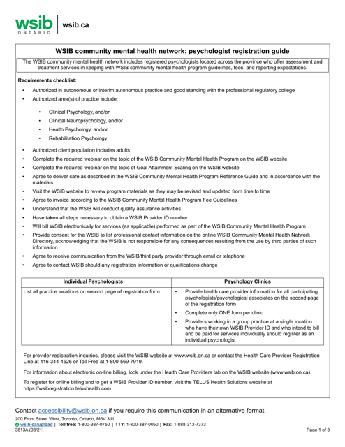 Form 3813A Wsib Community Mental Health Network Psychologist Registration Form - Ontario, Canada