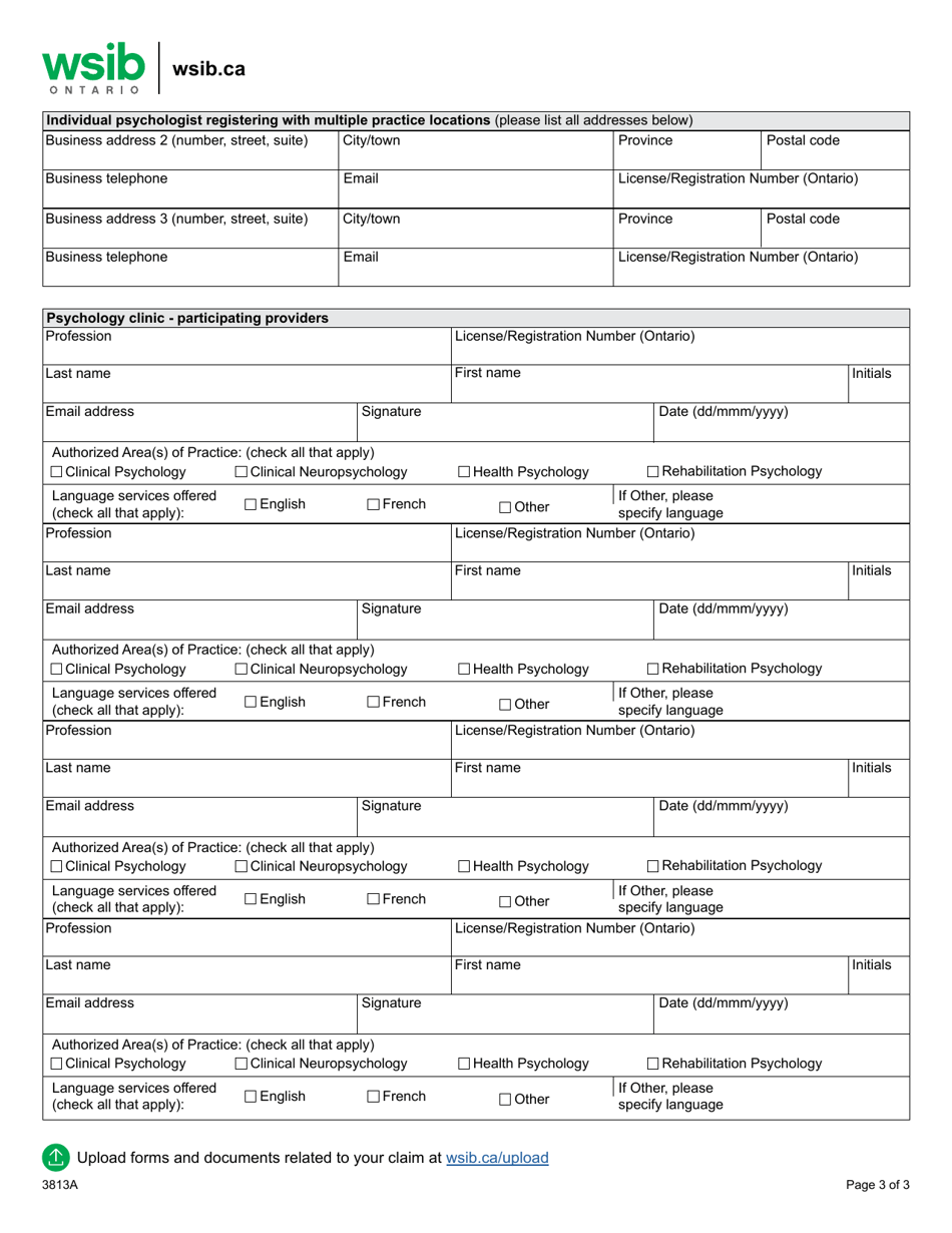 Form 3813A Wsib Community Mental Health Network Psychologist Registration Form - Ontario, Canada, Page 3