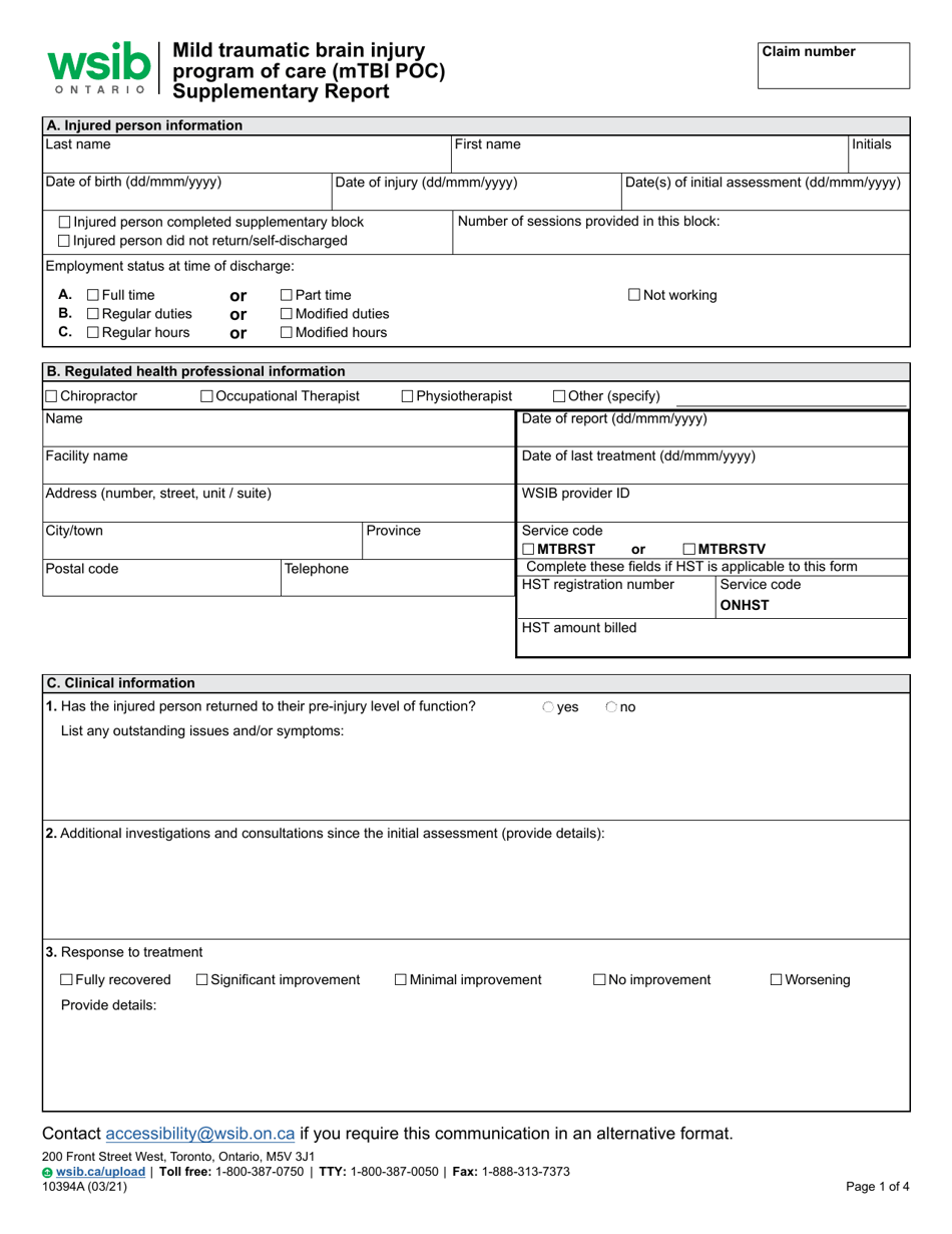 Form 10394A Download Fillable PDF or Fill Online Mild Traumatic Brain ...