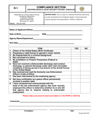 Form D-1 &quot;Certified Peace &amp; Court Security Officer Checklist&quot; - Kentucky
