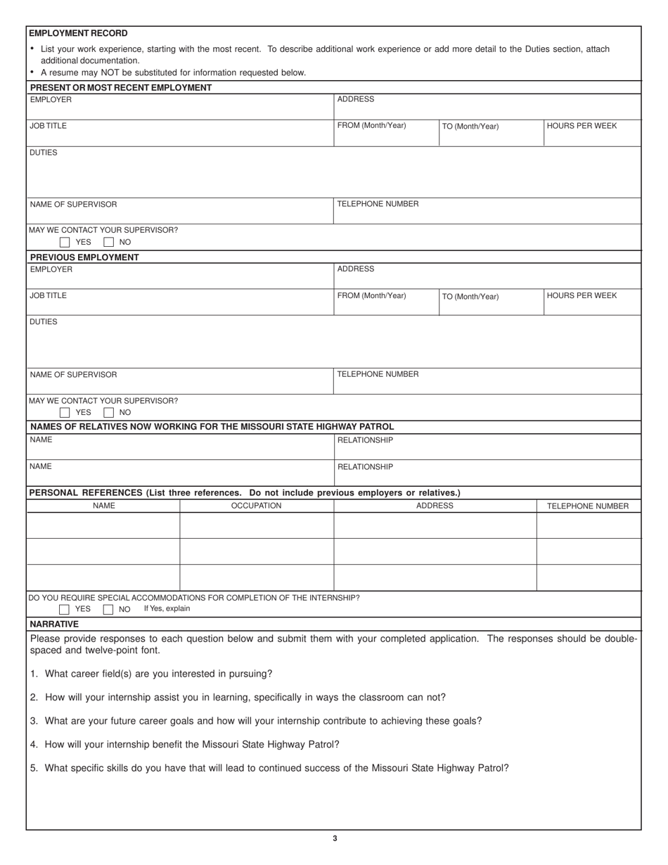 Form SHP-754H Application for Student Internship - Missouri, Page 3