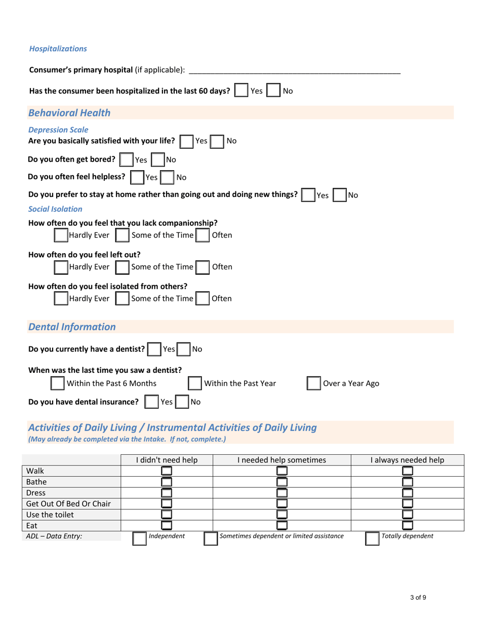 Oaa Services Assessment Form - Iowa, Page 3