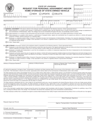 Form MV-2 (DA5210) &quot;Request for Personal Assignment and/or Home Storage of State-Owned Vehicle&quot; - Louisiana