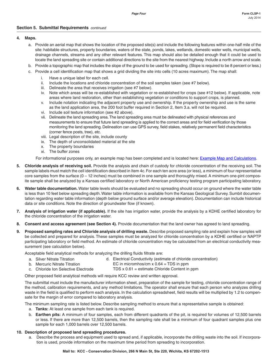 Form CLSP-1 Application to Land Spread Solid Waste Generated by Drilling Oil  Gas Wells - Kansas, Page 4