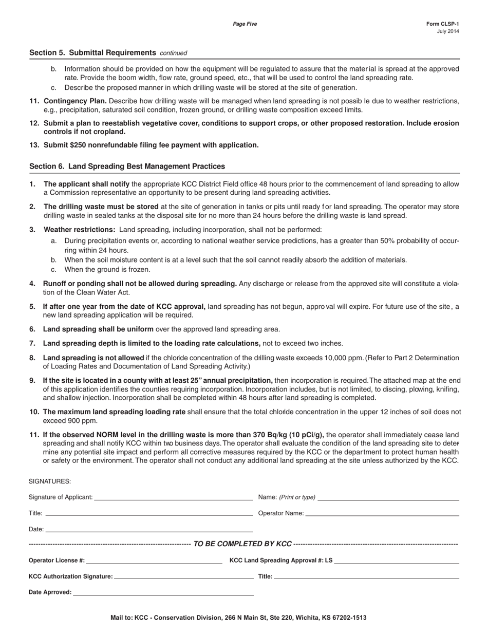 Form CLSP-1 Application to Land Spread Solid Waste Generated by Drilling Oil  Gas Wells - Kansas, Page 5