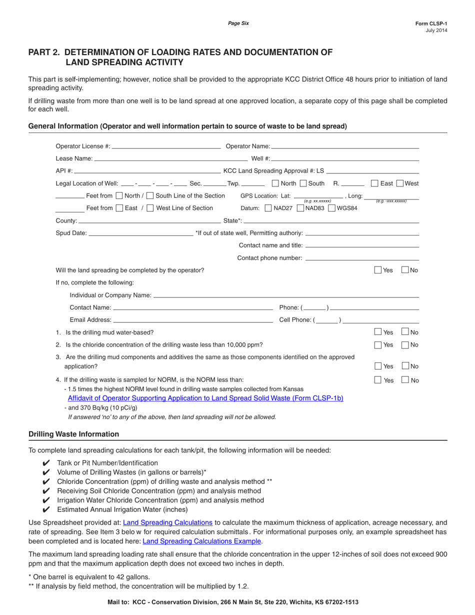 Form CLSP-1 Application to Land Spread Solid Waste Generated by Drilling Oil  Gas Wells - Kansas, Page 6