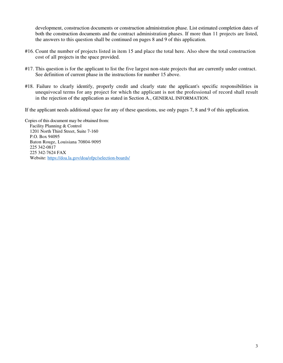 Instructions for Form LSB-1 Louisiana Selection Boards for Design Services Application Form - Louisiana, Page 3