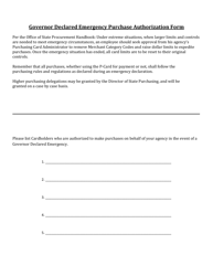 Document preview: Governor Declared Emergency Purchase Authorization Form - Louisiana