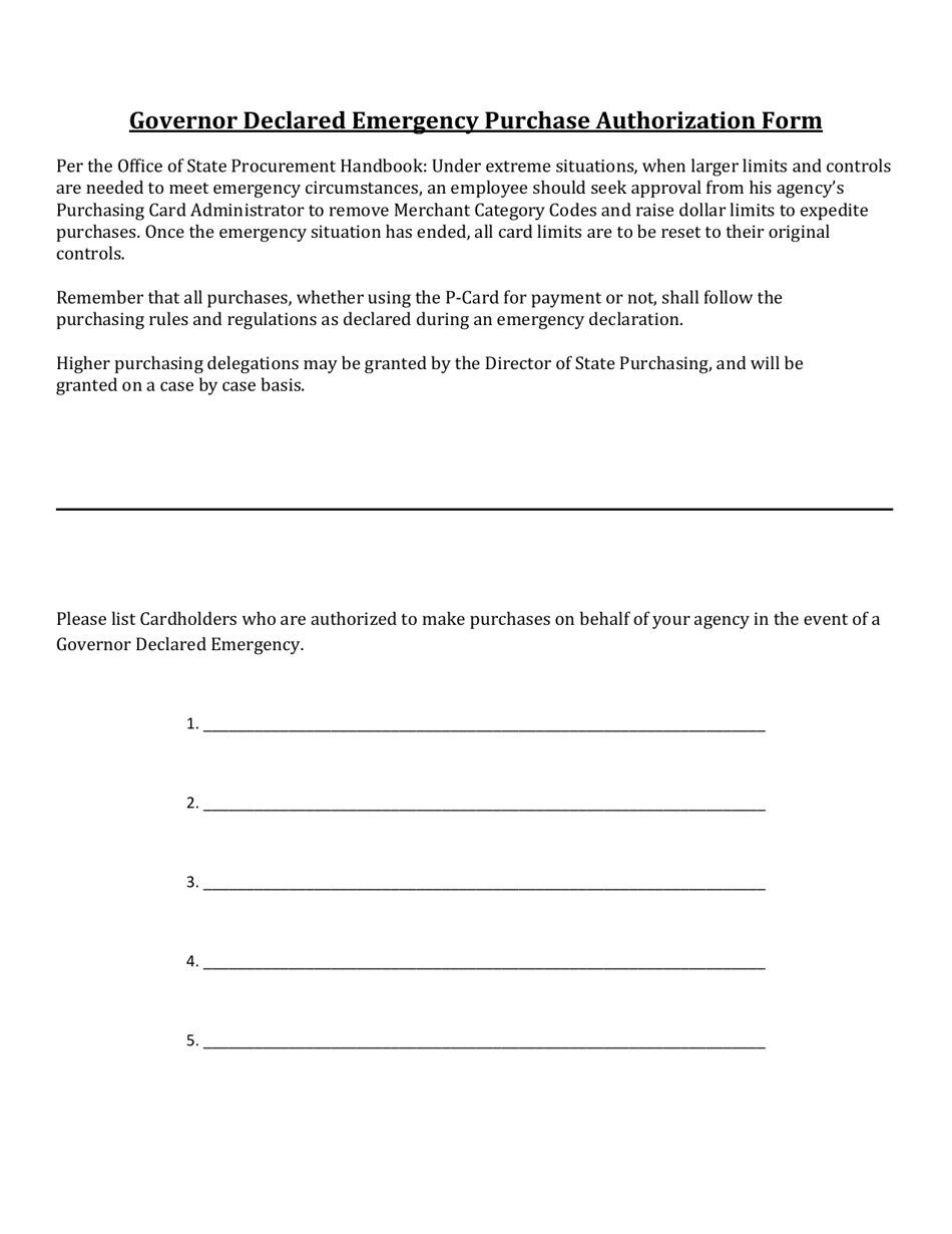 Louisiana governor declared emergency purchase authorization form