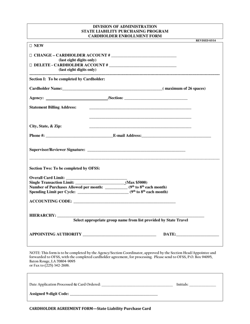 Cardholder Enrollment Form - Louisiana Download Pdf