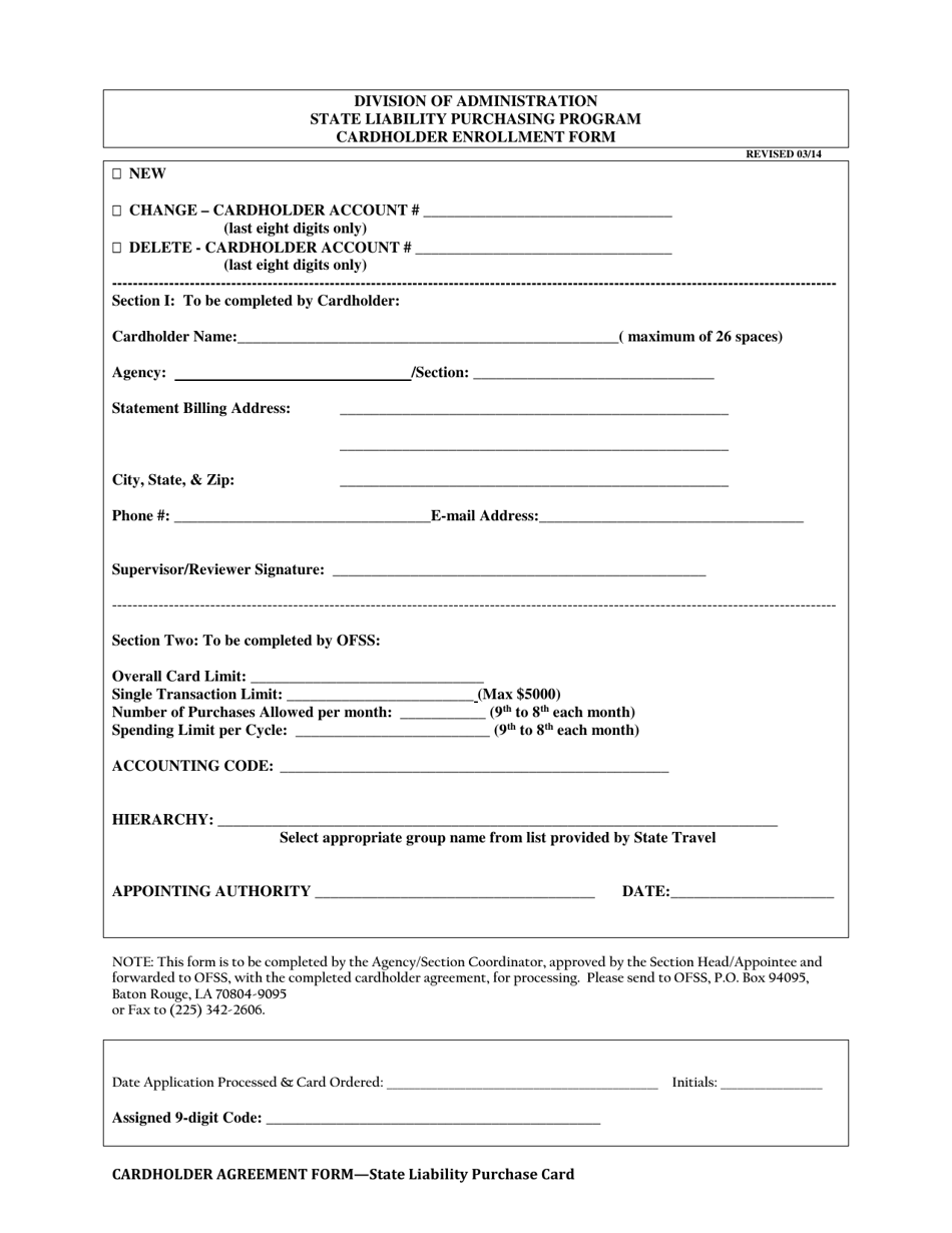 Cardholder Enrollment Form - Louisiana, Page 1