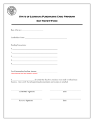 Document preview: Exit Review Form - State of Louisiana Purchasing Card Program - Louisiana