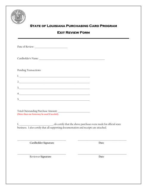 Exit Review Form - State of Louisiana Purchasing Card Program - Louisiana Download Pdf