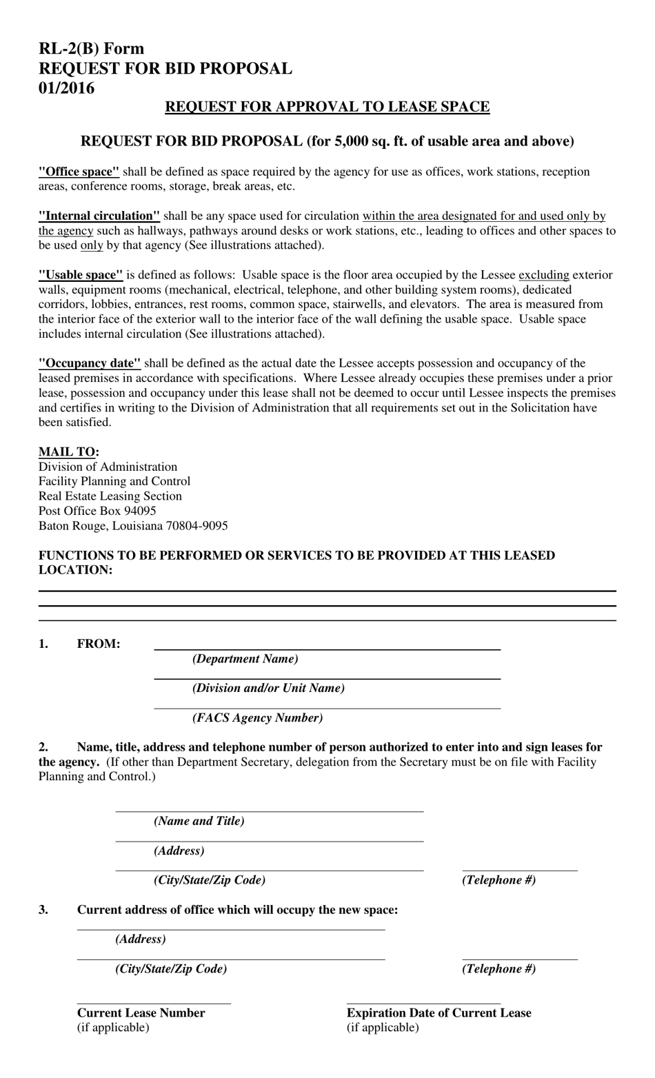 Form RL-2(B) Request for Bid Proposal - Louisiana, Page 1