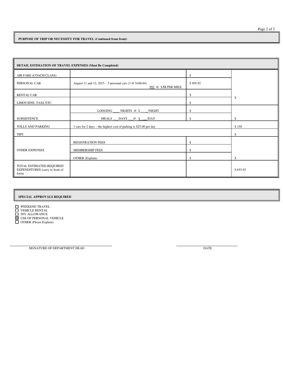 Form GF-4(TA) Travel Authorization - Louisiana, Page 2