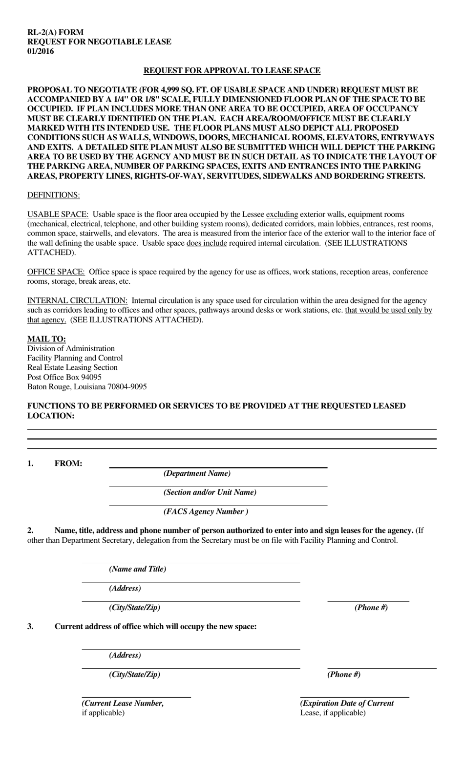 Form RL-2(A) Request for Negotiable Lease - Louisiana, Page 1