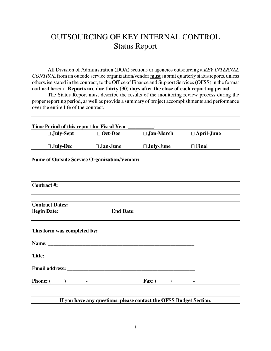 Outsourcing of Key Internal Control Status Report - Louisiana, Page 1